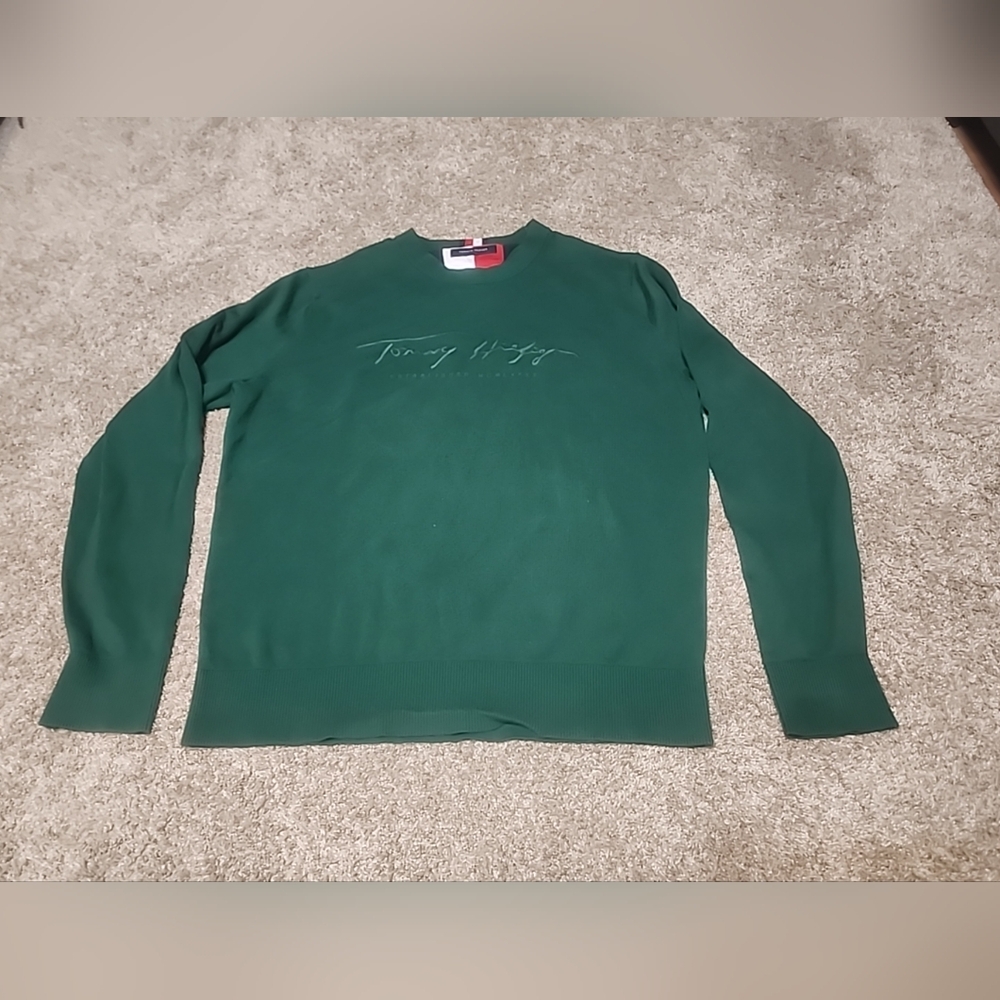 TOMMY HILFIGER Men`s Crew Neck Sweater TH Logo XL Red Green